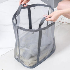 Large Mesh Laundry Basket With Handles Wall-Mounted & Foldable Dirty Clothes Hamper Portable Toy Storage Bag