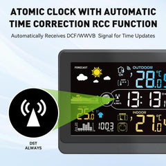 Wireless Weather Station With 5.9-Inch Color Display, Atomic Clock With Outdoor Sensor, Digital Thermometer Hygrometer For Home, Barometric Pressure, Moon Phase
