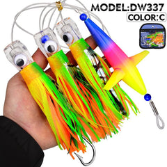 Saltwater Trolling Lure Rig Octopus Squid Skirt Lures with Spreader Bird & Weighted Lead Head Hook, PROBEROS 6inch, PROBEROS  9inch