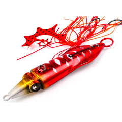 PROBEROS Luminous Squid Jigging Lures Vertical Saltwater Jigs with Silicone Skirt Laser Coating Metal Sinking Fishing Lures, 200G