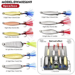 Fishing Spoon Lures Kit Metal Hard Baits Set with Treble & Single Hooks, Feathers, PROBEROS 9 In 1, PROBEROS 10 In 1, PROBEROS 16 In 1, PROBEROS 17 In 1, PROBEROS 19 In 1, PROBEROS 38 In 1 A, PROBEROS 38 In 1 B, PROBEROS 50 In 1