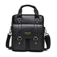 WEIXIER Mens Messenger Bag Vintage PU Leather Briefcase for Business & Travel Crossbody Handbag with Multi-Pockets