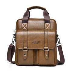 WEIXIER Mens Messenger Bag Vintage PU Leather Briefcase for Business & Travel Crossbody Handbag with Multi-Pockets