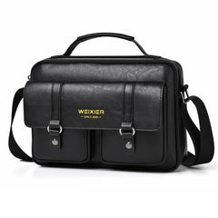 WEIXIER D1109 Mens Horizontal Briefcase Messenger Bag Waterproof PU Leather Shoulder Bag Handbag