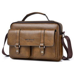 WEIXIER D1109 Mens Horizontal Briefcase Messenger Bag Waterproof PU Leather Shoulder Bag Handbag