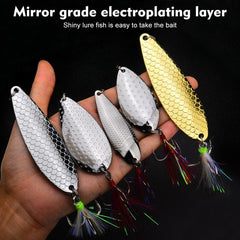 PROBEROS 5Pcs Fishing Spoons Lures Kit Metal Hard Bait Set with Sharp Blood Groove Hook & Colorful Feathers