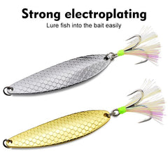 PROBEROS 5Pcs Fishing Spoons Lures Kit Metal Hard Bait Set with Sharp Blood Groove Hook & Colorful Feathers