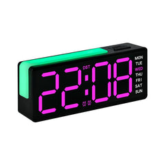 Digital Alarm Clock with RGB L-Shaped Night Light, Dual Alarms, Day/Date/Temperature Display, 3 Brightness Levels