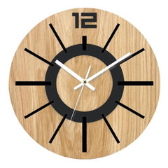 Wooden Round Analog-Digital Wall Clock 3D Decorative Home Wall Clock, 34cm