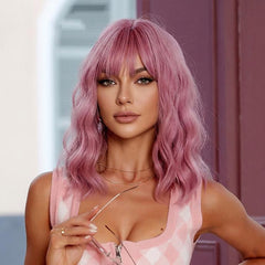 High-Temperature Synthetic Fiber Bangs Shoulder-Length Short Curly Wig