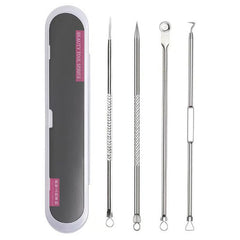 4pcs /Set Stainless Steel Blackhead Removal Needles Tweezers for Beauty Acne Treatment, Silver, Rose Gold
