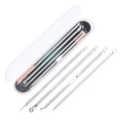 4pcs /Set Stainless Steel Blackhead Removal Needles Tweezers for Beauty Acne Treatment, Silver, Rose Gold