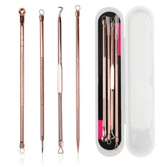 4pcs /Set Stainless Steel Blackhead Removal Needles Tweezers for Beauty Acne Treatment, Silver, Rose Gold