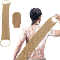 Heavy-Duty Bath Scrubber Double Sided Thickened Back Scrubber, Jute Brown Back Comb+Gloves, Jute Back Comb