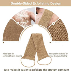 Heavy-Duty Bath Scrubber Double Sided Thickened Back Scrubber, Jute Brown Back Comb+Gloves, Jute Back Comb