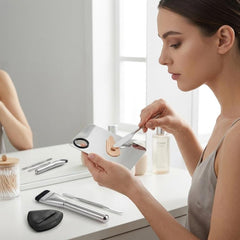 5 In 1 Makeup Foundation Spatula Set with Mixing Palette, Flat Top Foundation Brush and Powder Puffs Cosmetic Mixing Tool