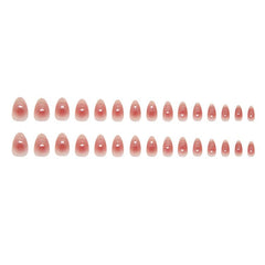 30pcs /Pack Jelly Pink Cat Eye Press on Nails Short Almond Glossy Magnetic Fake Nails, Translucent Ombre Glitter Glue on Nails for Women