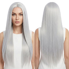 80cm Cosplay Versatile Center-Parted Long Straight Wig, Black, White, Silver, Light Gold, Red, Dark Brown, Light Brown, Purple, Royal Blue, Claret, Orange, Mint Green, Gray, Light Purple, Sky Blue, Linen