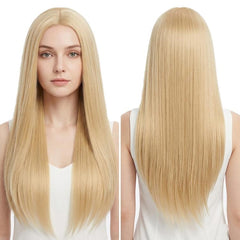 80cm Cosplay Versatile Center-Parted Long Straight Wig, Gold, Smoky Pink, Blue-black, Orange-red, Black-blue, Earthy Yellow, Dark Green, Light Pink, Light Green