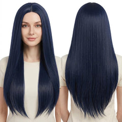 80cm Cosplay Versatile Center-Parted Long Straight Wig, Gold, Smoky Pink, Blue-black, Orange-red, Black-blue, Earthy Yellow, Dark Green, Light Pink, Light Green