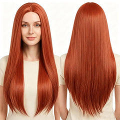 80cm Cosplay Versatile Center-Parted Long Straight Wig, Gold, Smoky Pink, Blue-black, Orange-red, Black-blue, Earthy Yellow, Dark Green, Light Pink, Light Green