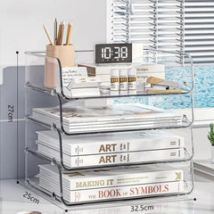 Desktop Stackable Acrylic File Storage Rack, Large-Capacity Book Shelf For Bedroom & Living Room, Widened 1 Layer, Widened 2 Layer, Widened 3 Layer, Widened 4 Layer, Widened 5 Layer, Extended 1 Layer, Extended 2 Layer, Extended 3 Layer, Extended 4 Laye...