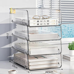Desktop Stackable Acrylic File Storage Rack, Large-Capacity Book Shelf For Bedroom & Living Room, Extended & Raised 2 Layer, Extended & Raised 3 Layer, Extended & Raised 4 Layer, Extended & Raised 5 Layer