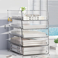 Desktop Stackable Acrylic File Storage Rack, Large-Capacity Book Shelf For Bedroom & Living Room, Extended & Raised 2 Layer, Extended & Raised 3 Layer, Extended & Raised 4 Layer, Extended & Raised 5 Layer