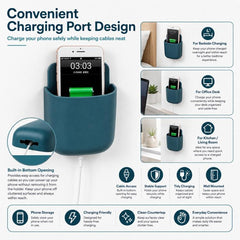 Wall Mount Remote Control Holder Self-Adhesive Bedside Phone Caddy Universal Storage Box Organizer with Charging Port