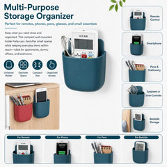 Wall Mount Remote Control Holder Self-Adhesive Bedside Phone Caddy Universal Storage Box Organizer with Charging Port