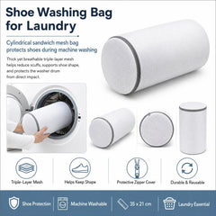 Shoe Washing Bag For Laundry Cylindrical Sandwich Mesh Laundry Bag With Durable Zipper Anti-Deformation & Protective Laundry Net, 35x21cm