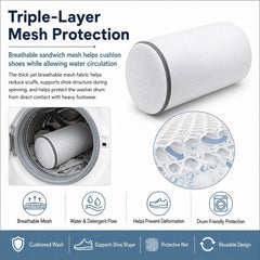 Shoe Washing Bag For Laundry Cylindrical Sandwich Mesh Laundry Bag With Durable Zipper Anti-Deformation & Protective Laundry Net, 35x21cm