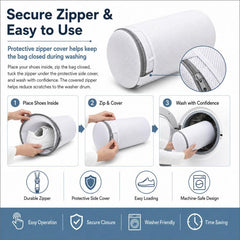 Shoe Washing Bag For Laundry Cylindrical Sandwich Mesh Laundry Bag With Durable Zipper Anti-Deformation & Protective Laundry Net, 35x21cm