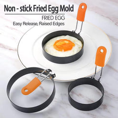 LsCook 4 inch Round Stainless Steel Egg Pan Heat-Resistant Silicone Handle Thickened Non-Stick Egg Mold
