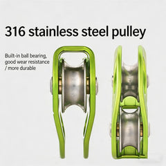 XINDA Double Trolley Pulley 5kN/5500lbs Heavy Duty Heart-Shaped Zip Line Pulley Tandem Pulley For Climbing, Rescue