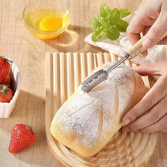 LsCook 7-Piece Set 304 Stainless Steel Bread Trimming Knife Dough Dividing Knife Wooden Handle Curved Bread Knife