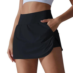 High-Waisted Form-Fitting Two-Piece Style Tennis Skirt With Back Pockets, L, XL