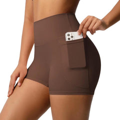 High-waisted Tight-fitting Yoga Shorts Three-quarter Length With Pockets, S