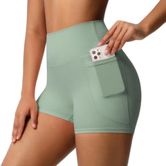 High-waisted Tight-fitting Yoga Shorts Three-quarter Length With Pockets, S