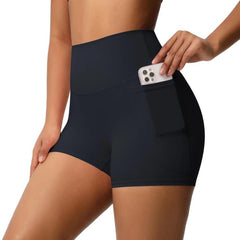 High-waisted Tight-fitting Yoga Shorts Three-quarter Length With Pockets, L