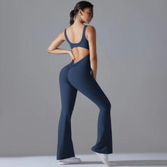 Long Yoga Backless Hip Lift Slimming Wide-leg Bodysuit, S