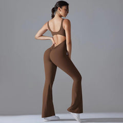 Long Yoga Backless Hip Lift Slimming Wide-leg Bodysuit, L