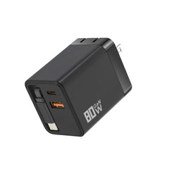80W GaN Wall Charger With Built-In Retractable USB-C Cable 3-Port Fast Charging Block, US Plug, EU Plug, UK Plug
