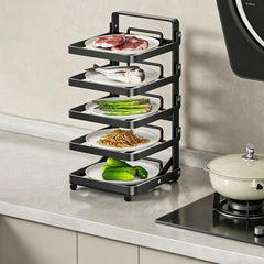 Multi-Tier Kitchen Food Preparation Rack Foldable Storage Rack, Black 4-layer Desktop, Black 5-layer Desktop, White 4-layer Desktop, White 5-layer Desktop, Black 4-layer Wall-mounted, Black 5-layer Wall-mounted, White 4-layer Wall-mounted              ...