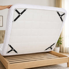 4pcs /Pack Bed Sheet Fasteners 3-Way Triangle Sheet Straps Adjustable Elastic Mattress Sheet Holder Straps with Metal Clips & Fabric Protectors