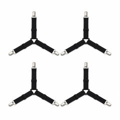 4pcs /Pack Bed Sheet Fasteners 3-Way Triangle Sheet Straps Adjustable Elastic Mattress Sheet Holder Straps with Metal Clips & Fabric Protectors
