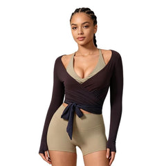Women Long-Sleeve Slim-Fit Yoga Top, Quick-Dry Pilates Fitness Shirt Sports Cover-Up, S, M