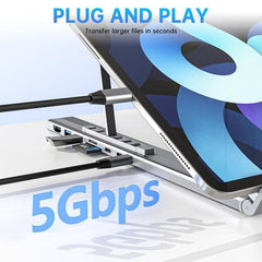 8-In-1 Laptop Stand With USB-C Hub Laptop Riser With Gigabit Ethernet, 4K HDMI, 2 USB 3.0, SD/TF, 100W PD, Foldable Portable Docking Station