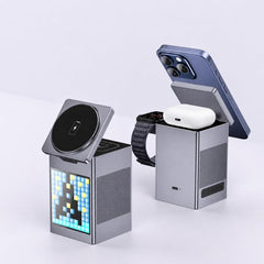 6-In-1 Magnetic Wireless Charging Station With Pixel Art Bluetooth Speaker Magnetic Fast Charger For Phone, IWatch, Eurbuds