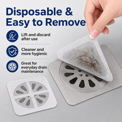 50pcs Disposable Shower Drain Hair Catcher Mesh Stickers Drain Cover Catcher for Bathroom, Bathtub, Kitchen Sink, 4x4 Inch Square
